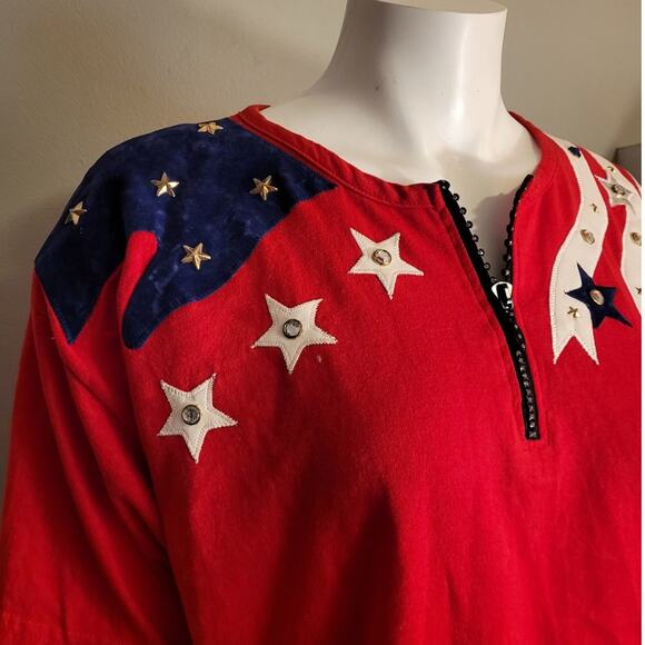 VNTG Cactus California Flag Rhinestone Quarter Zip Tee XL 80s Red Americana Rare - Picture 3 of 10